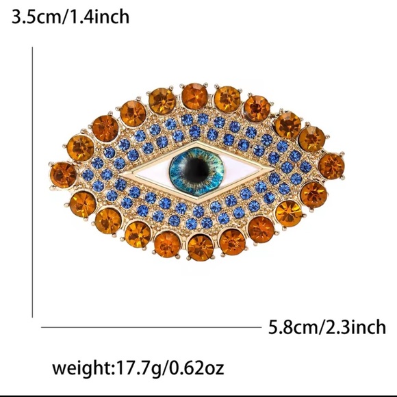 Golden Aura Evil Eye Royal Blue Crystals Brooch - Picture 2 of 3